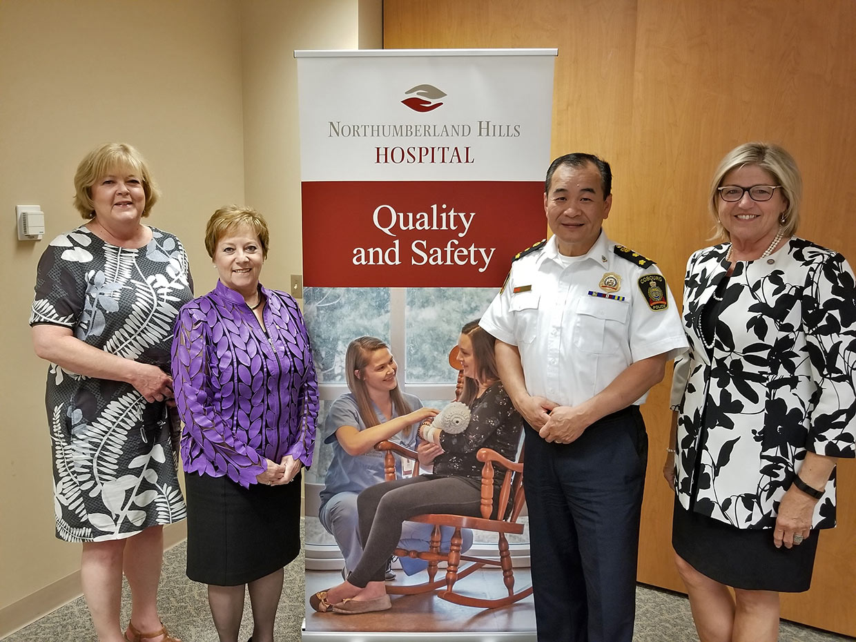 Two Director appointments were endorsed by the NHH Board at the June 21, 2018 Annual General Meeting. Shown (L-R) are Ann Logan (incoming Board Director, Ward 2) with Elizabeth Selby, NHH Board Chair, Kai Liu (incoming Board Director, Ward 2) and NHH President and CEO Linda Davis. Two Director appointments were endorsed by the NHH Board at the June 21, 2018 Annual General Meeting. Shown (L-R) are Ann Logan (incoming Board Director, Ward 2) with Elizabeth Selby, NHH Board Chair, Kai Liu (incoming Board Director, Ward 2) and NHH President and CEO Linda Davis.