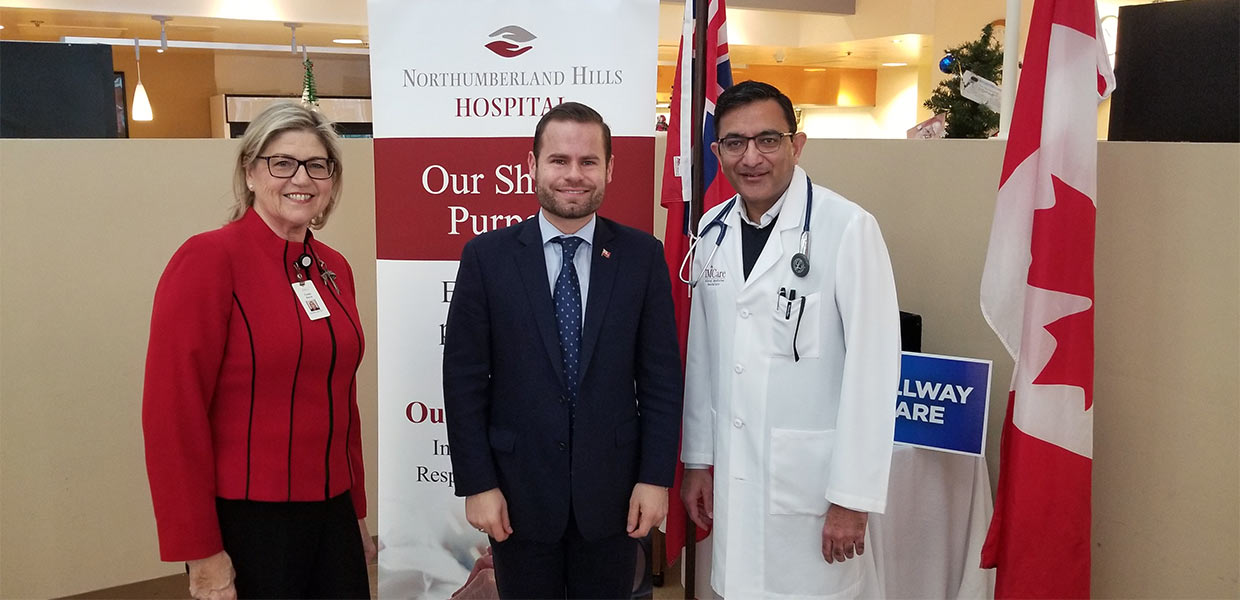 Linda Davis, President and CEO; David Piccini, M.P.P. for Northumberland; Dr. Mukesh Bhargava, Chief of Staff